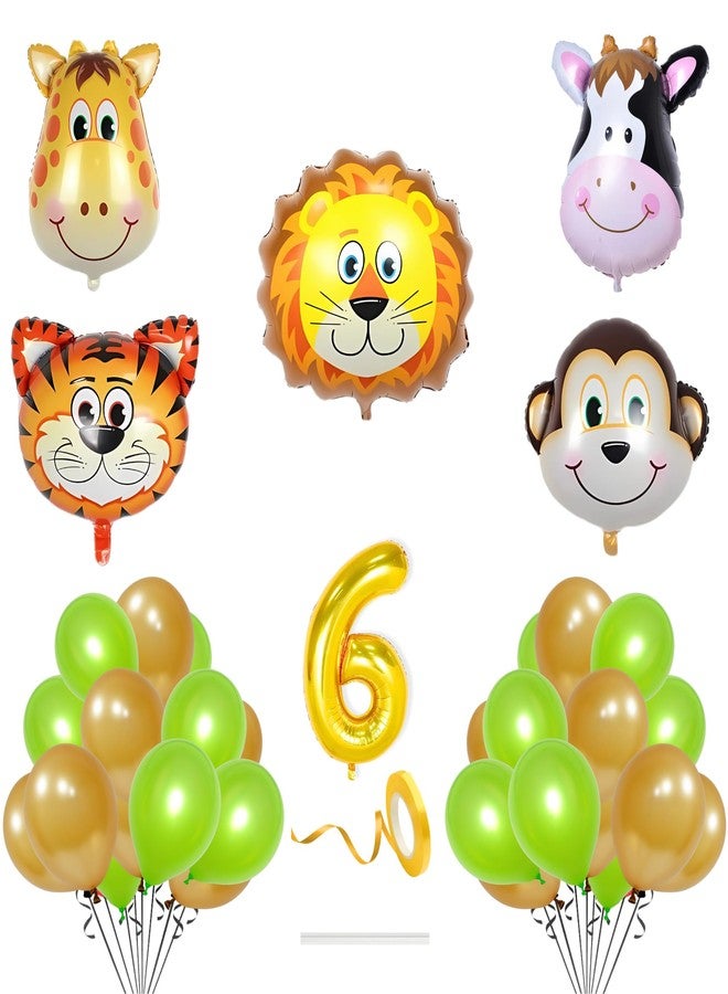 Flyloons 6th Animal Theme Birthday Party Decoration Kit 36 Pcs for 6 year Old Baby Boys Girls Kids Animal Theme Gold Green Metallic Balloons Decoration Set Items - Image 1